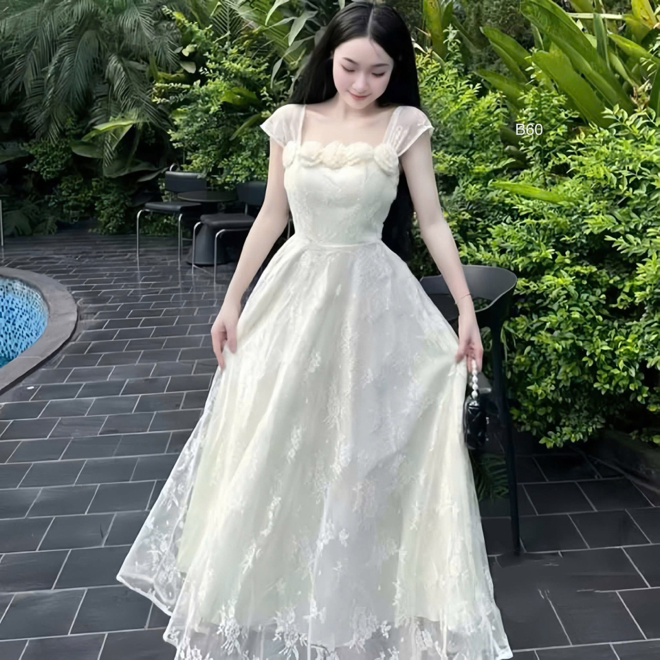 Váy ren dài đính hoa-duoc-ban-tai-MÍA SHOP - THỜI TRANG NỮ
