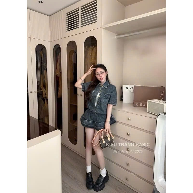 Váy bò giặt sơ mi túi hộp chun eo-duoc-ban-tai-MÍA SHOP - THỜI TRANG NỮ