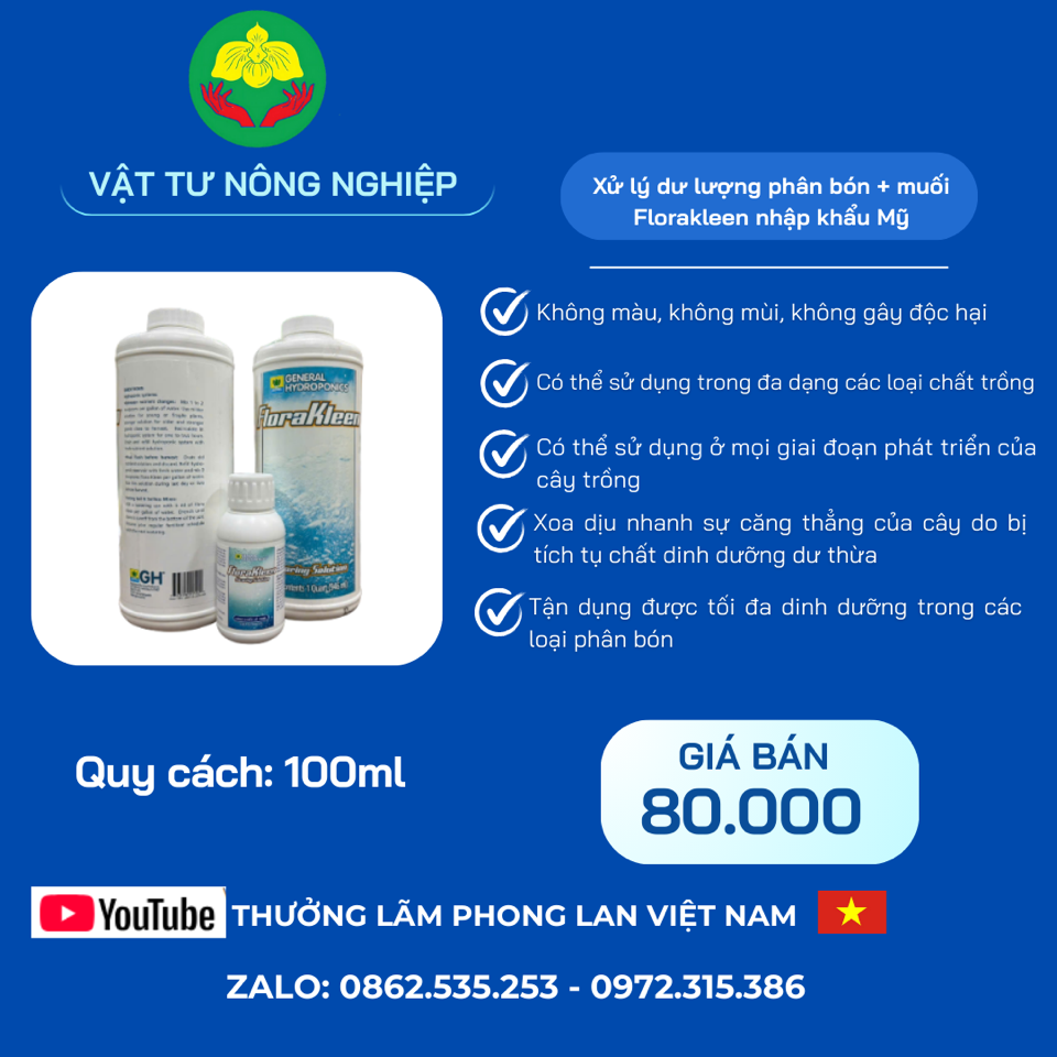 Dung dịch cây trồng FloraKleen 100ml - xử lý dư lượng phân bón giúp bộ rễ khoẻ mạnh-duoc-ban-tai-THƯỞNG LÃM PHONG LAN VIỆT NAM