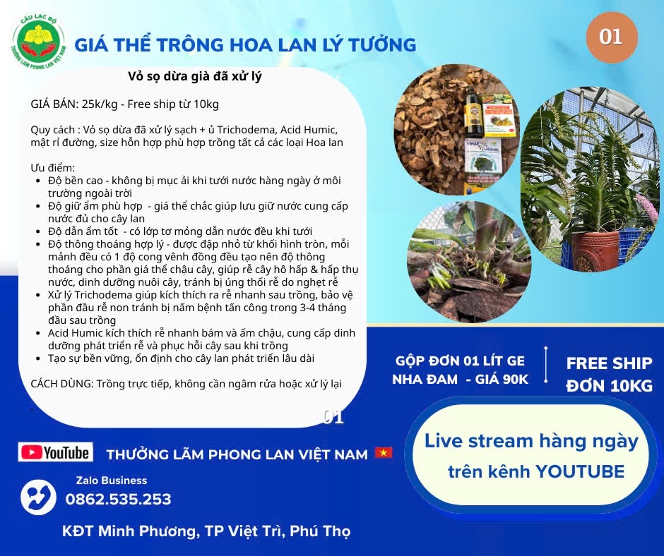 Giá thể sọ dừa già - size tổng hợp đã xử lý Trichodema-duoc-ban-tai-THƯỞNG LÃM PHONG LAN VIỆT NAM