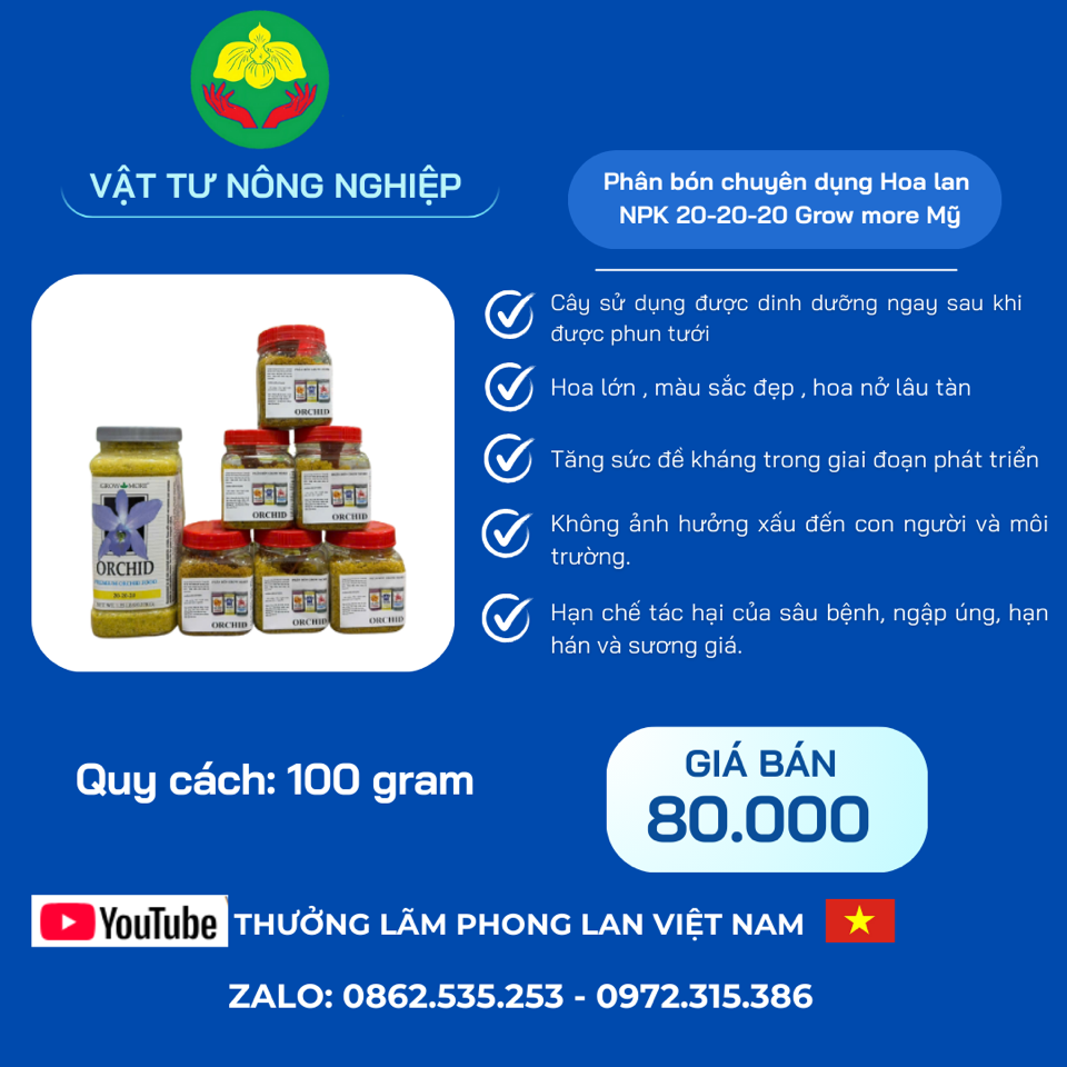 Phân bón lá NPK 20-20-20 Gromore Mỹ chiết lẻ-duoc-ban-tai-THƯỞNG LÃM PHONG LAN VIỆT NAM