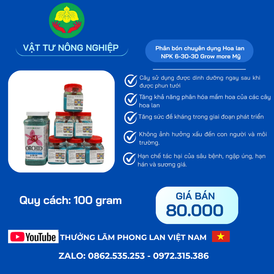 Phân bón lá NPK 6-30-30 Gromore Mỹ chiết lẻ-duoc-ban-tai-THƯỞNG LÃM PHONG LAN VIỆT NAM