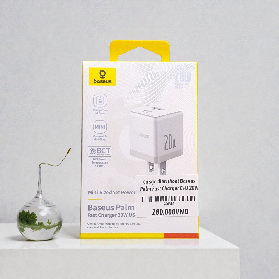 Củ sạc điện thoại Baseus Palm Fast Charger C+U 20W US - Trắng-duoc-ban-tai-ĐIỆN THOẠI DI ĐỘNG KHA OANH