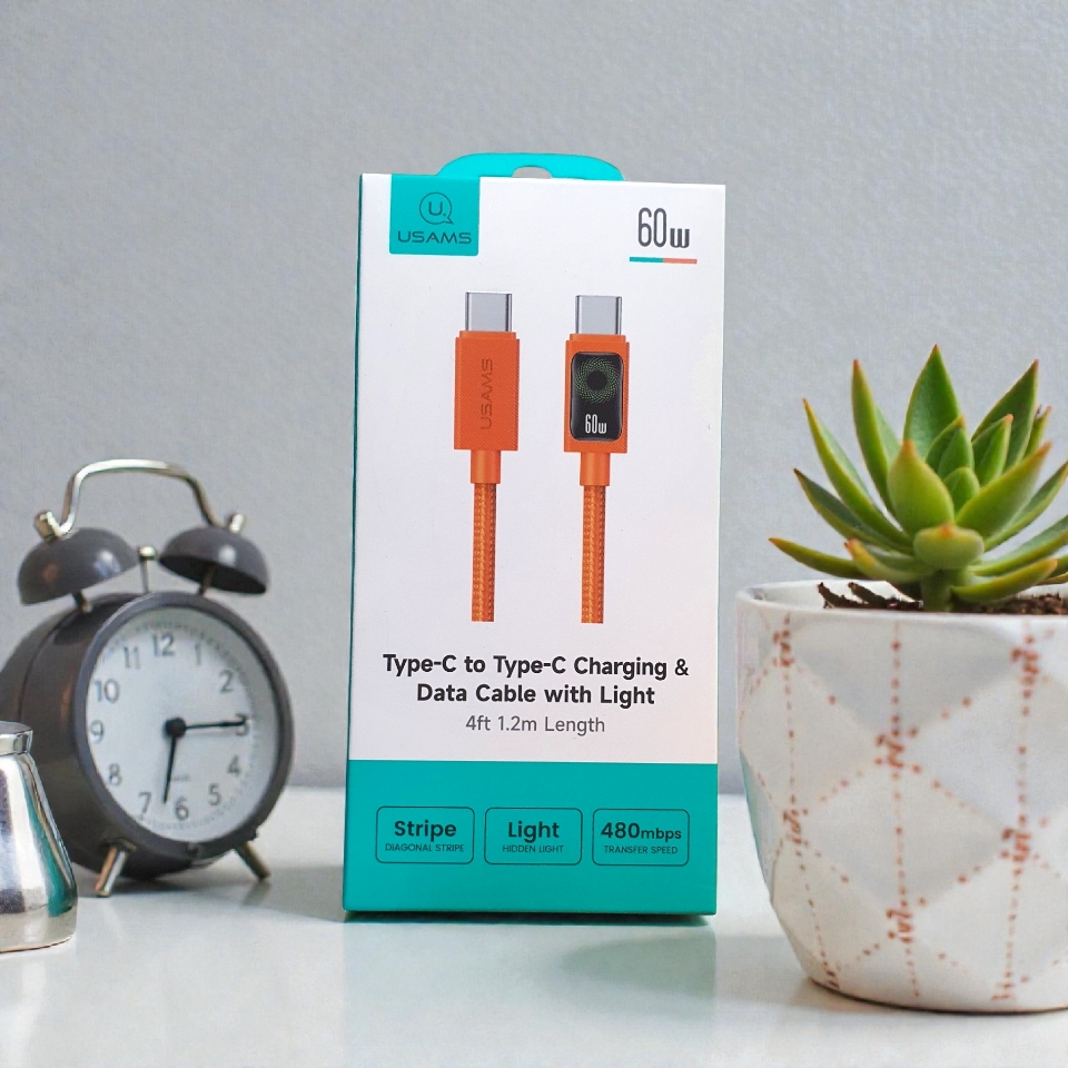 Cáp sạc điện thoại Usams SJ773 60W Type-C To Type C Braided Data Cable 1.2m - Cam-duoc-ban-tai-ĐIỆN THOẠI DI ĐỘNG KHA OANH