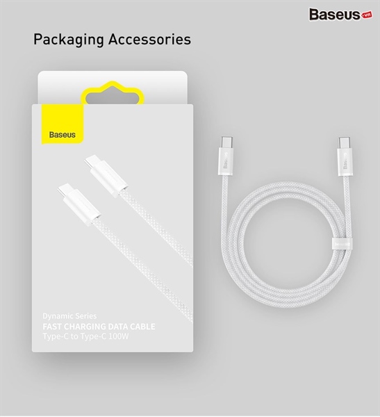 Cáp sạc nhanh Baseus Dynamic dù USB to Type-C 100W-Trắng-duoc-ban-tai-ĐIỆN THOẠI DI ĐỘNG KHA OANH
