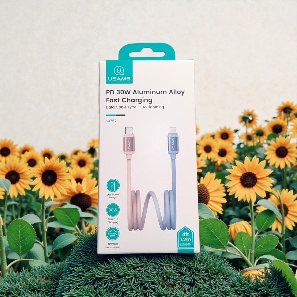 Cáp sạc điện thoại Usams SJ757 PD 30W Aluminum Alloy Fast Charging & Data Cable Type-C To Lightning 1.2m - Xanh dương Hồng-duoc-ban-tai-ĐIỆN THOẠI DI ĐỘNG KHA OANH