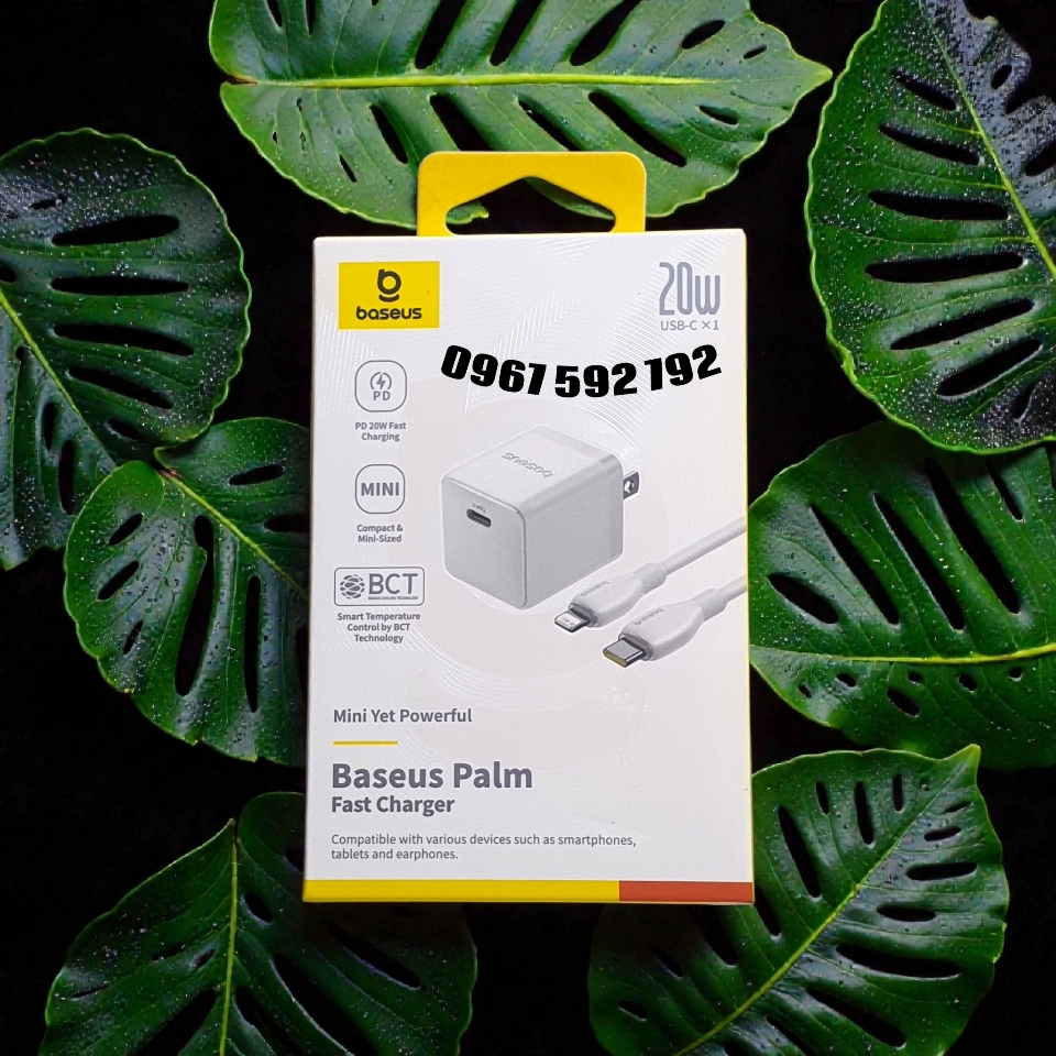 Bộ củ sạc điện thoại Baseus Palm Fast Charger 1C 20W US - Trắng , Model: E0116501-duoc-ban-tai-ĐIỆN THOẠI DI ĐỘNG KHA OANH