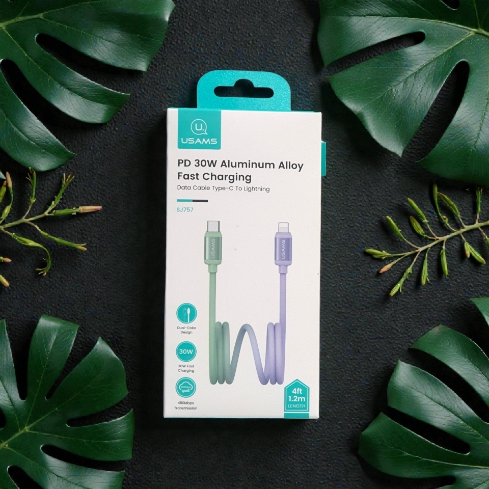 Cáp sạc điện thoại Usams SJ757 PD 30W Aluminum Alloy Fast Charging & Data Cable Type-C To Lightning 1.2m - Xanh lá Tím-duoc-ban-tai-ĐIỆN THOẠI DI ĐỘNG KHA OANH