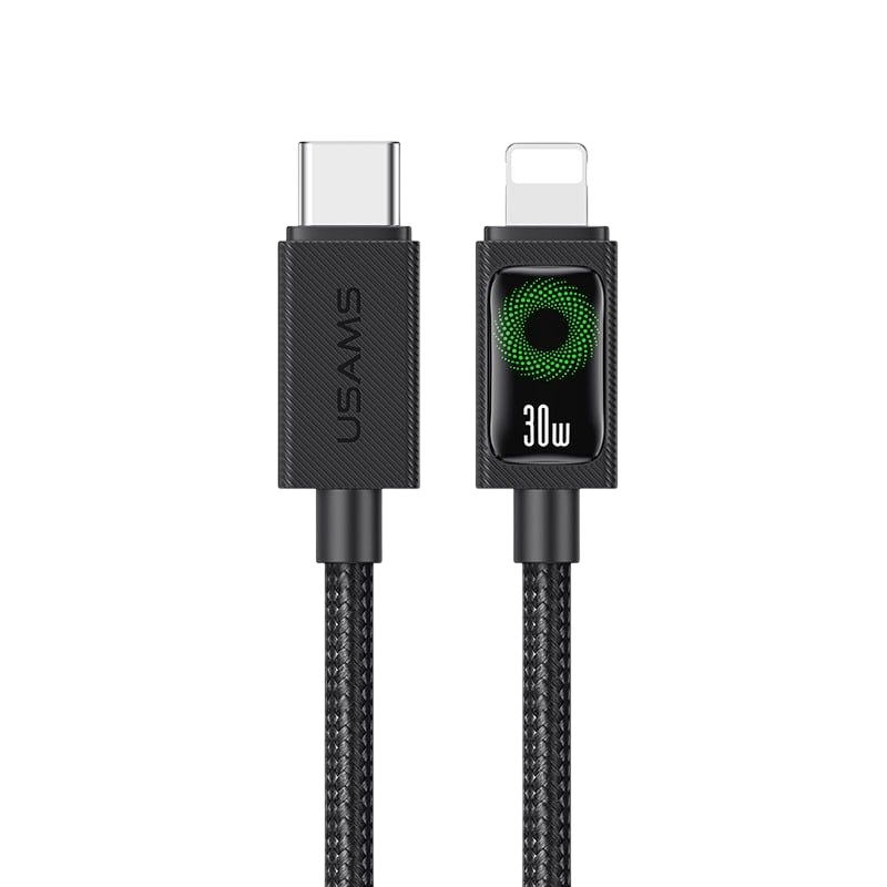Cáp sạc điện thoại Usams SJ774 U92 30W Type-C to iP Charging & Data Cable with Light 1.2M - Đen-duoc-ban-tai-ĐIỆN THOẠI DI ĐỘNG KHA OANH