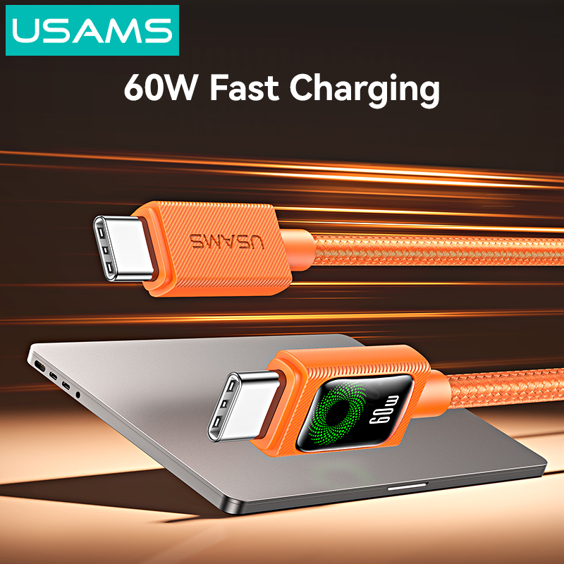 Cáp sạc điện thoại Usams SJ773 U92 60W Type-C to Type-C Charging & Data Cable with Light 1.2M - Đen-duoc-ban-tai-ĐIỆN THOẠI DI ĐỘNG KHA OANH