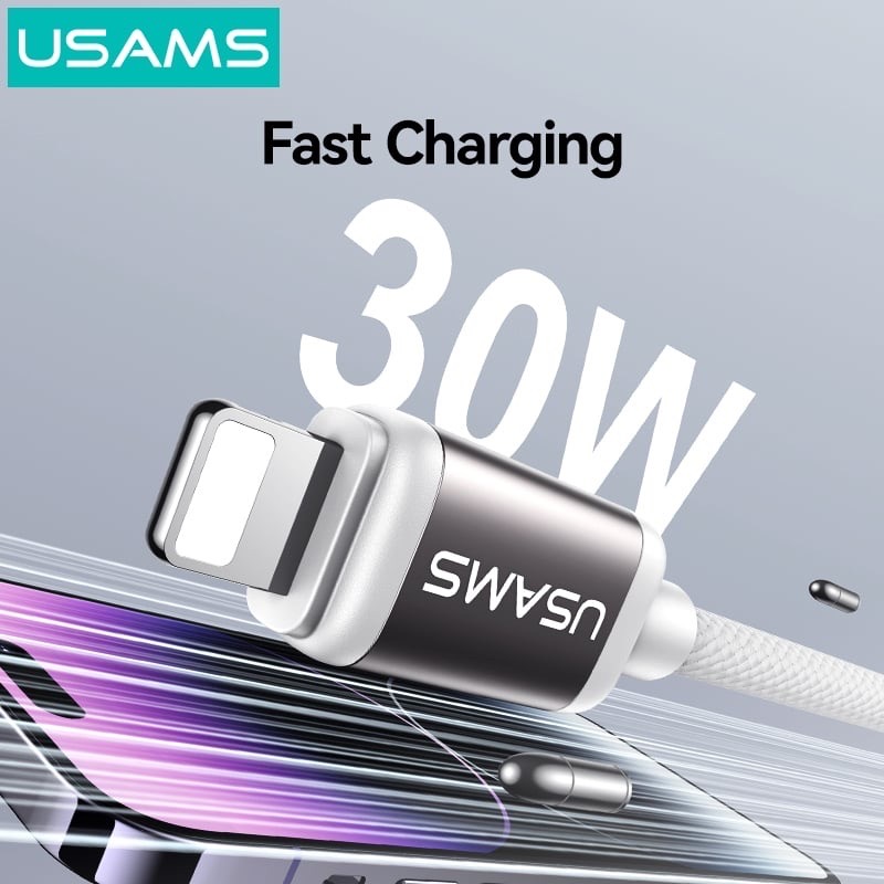 Cáp sạc điện thoại Usams SJ757 PD 30W Aluminum Alloy Fast Charging & Data Cable Type-C To Lightning 1.2m - Xanh lá Tím-duoc-ban-tai-ĐIỆN THOẠI DI ĐỘNG KHA OANH