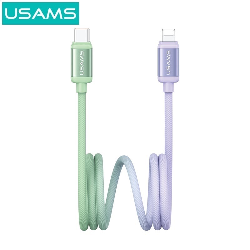 Cáp sạc điện thoại Usams SJ757 PD 30W Aluminum Alloy Fast Charging & Data Cable Type-C To Lightning 1.2m - Xanh lá Tím-duoc-ban-tai-ĐIỆN THOẠI DI ĐỘNG KHA OANH