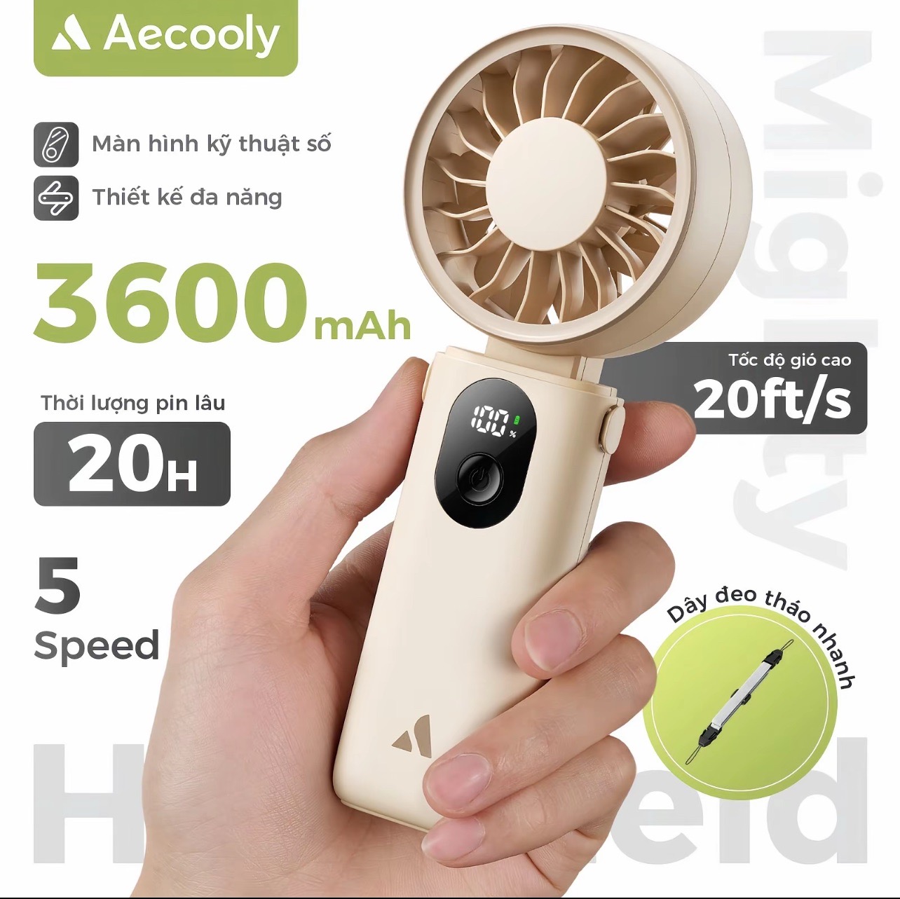 Quạt cầm tay Aecooly 3 in 1 Handheld Fan - Halo 04 (3600mAh) - Trắng, model: PE02-duoc-ban-tai-ĐIỆN THOẠI DI ĐỘNG KHA OANH
