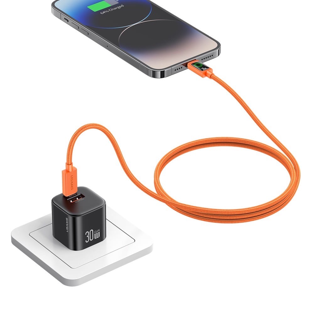 Cáp sạc điện thoại Usams SJ774 U92 30W Type-C to iP Charging & Data Cable with Light 1.2M - Đen-duoc-ban-tai-ĐIỆN THOẠI DI ĐỘNG KHA OANH