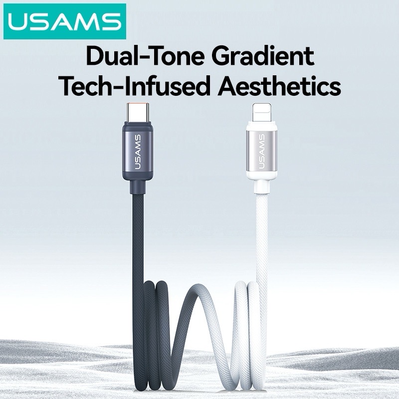 Cáp sạc điện thoại Usams SJ757 PD 30W Aluminum Alloy Fast Charging & Data Cable Type-C To Lightning 1.2m - Xanh dương Hồng-duoc-ban-tai-ĐIỆN THOẠI DI ĐỘNG KHA OANH