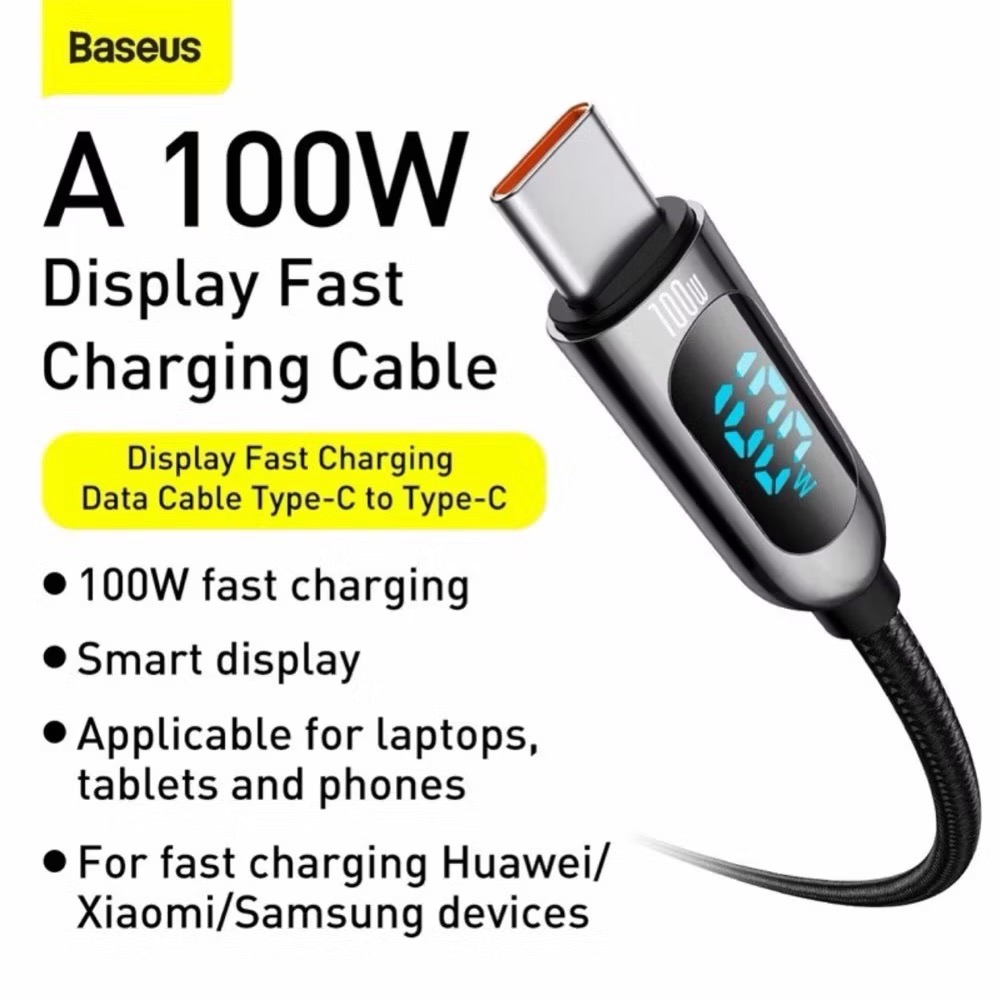 Cáp sạc nhanh điện thoại có hiển thị Baseus Display Fast Charging Type-C to Type-C 100W-Đen-duoc-ban-tai-ĐIỆN THOẠI DI ĐỘNG KHA OANH
