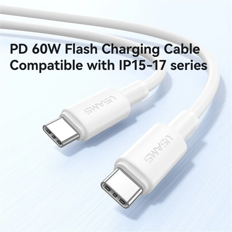 Cáp sạc điện thoại Usams SJ763 U90 60W Type-C To Type-C Charging & Data Cable 1m - Trắng-duoc-ban-tai-ĐIỆN THOẠI DI ĐỘNG KHA OANH