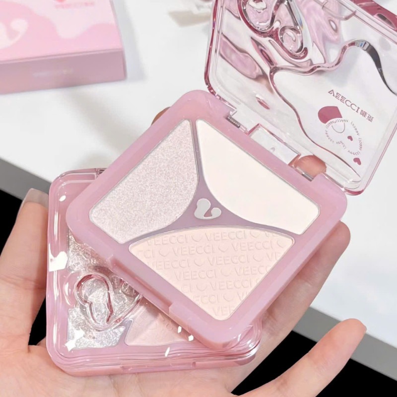 [VEECCI] Bảng phấn highlight 3 ô Veecci vỏ trái tim hồng gợn sóng-duoc-ban-tai-ENSTORE