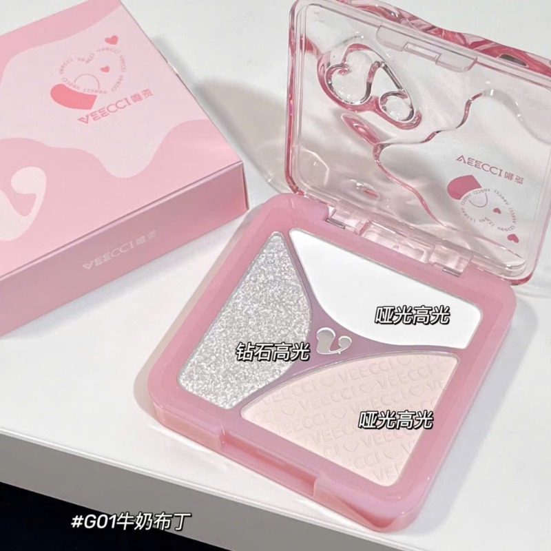 [VEECCI] Bảng phấn highlight 3 ô Veecci vỏ trái tim hồng gợn sóng-duoc-ban-tai-ENSTORE