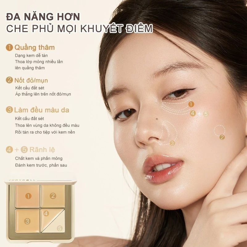 [JUDYDOLL] Bảng che khuyết điểm 5 ô Judydoll triệt sắc che quầng thâm 6g-duoc-ban-tai-ENSTORE