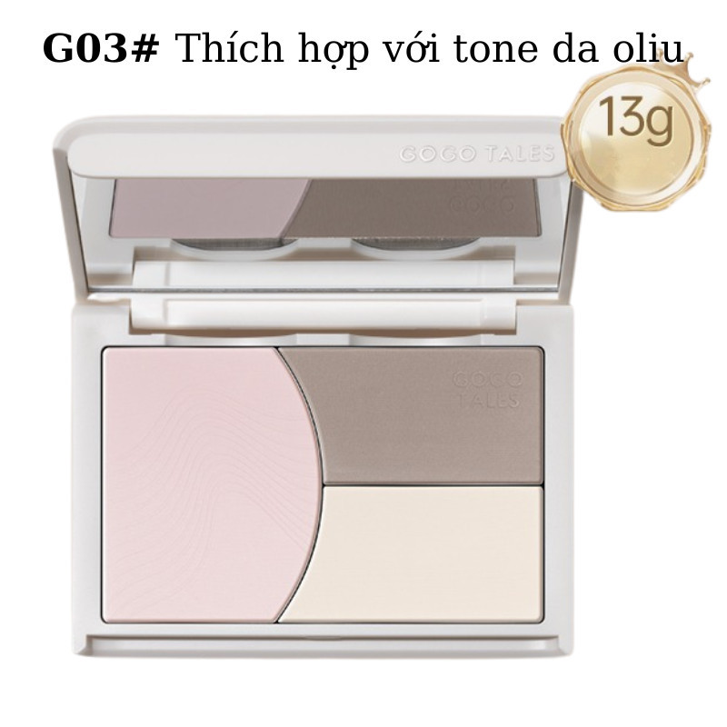 [GOGO TALES] Bảng phấn tạo khối 3 ô Gogotales trắng kèm bắt sáng 13g GT753-duoc-ban-tai-ENSTORE