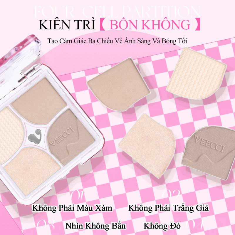 [VEECCI] Bảng phấn tạo khối 4 ô Veecci kèm bắt sáng kẻ caro hồng-duoc-ban-tai-ENSTORE