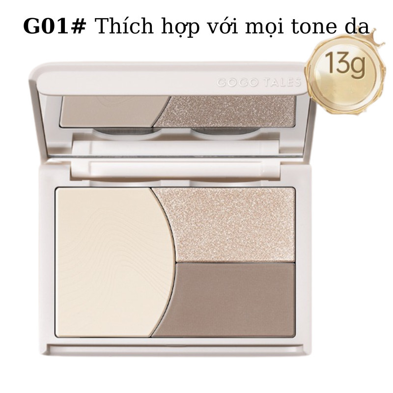 [GOGO TALES] Bảng phấn tạo khối 3 ô Gogotales trắng kèm bắt sáng 13g GT753-duoc-ban-tai-ENSTORE
