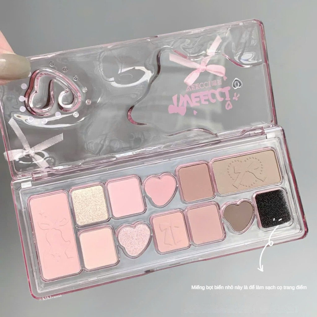 [VEECCI] Bảng phấn mắt 11 ô Veecci trái tim kèm má hồng tạo khối bắt sáng đa năng và mút vệ sinh cọ-duoc-ban-tai-ENSTORE