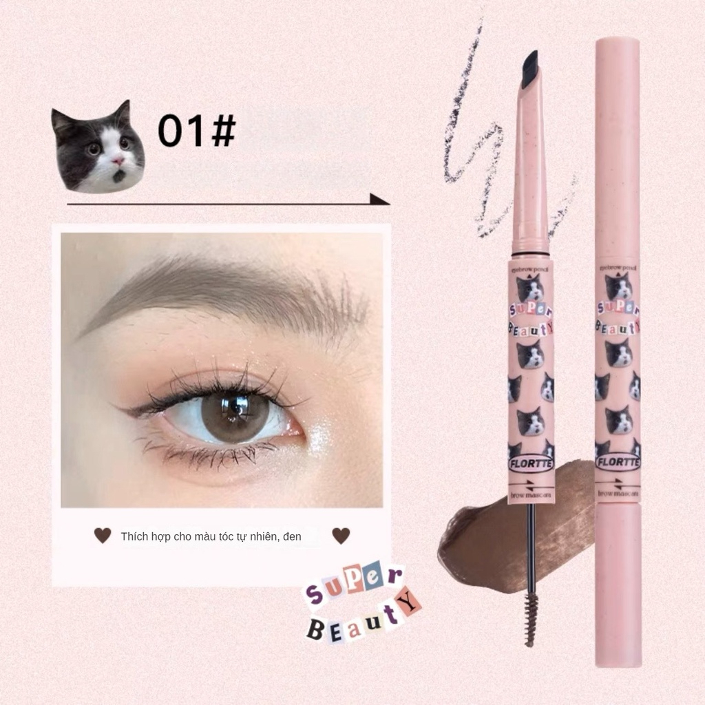 [FLORTTE] Chì kẻ mày mascara lông mày 2 đầu Flortte Meow chống nước lâu trôi-duoc-ban-tai-ENSTORE