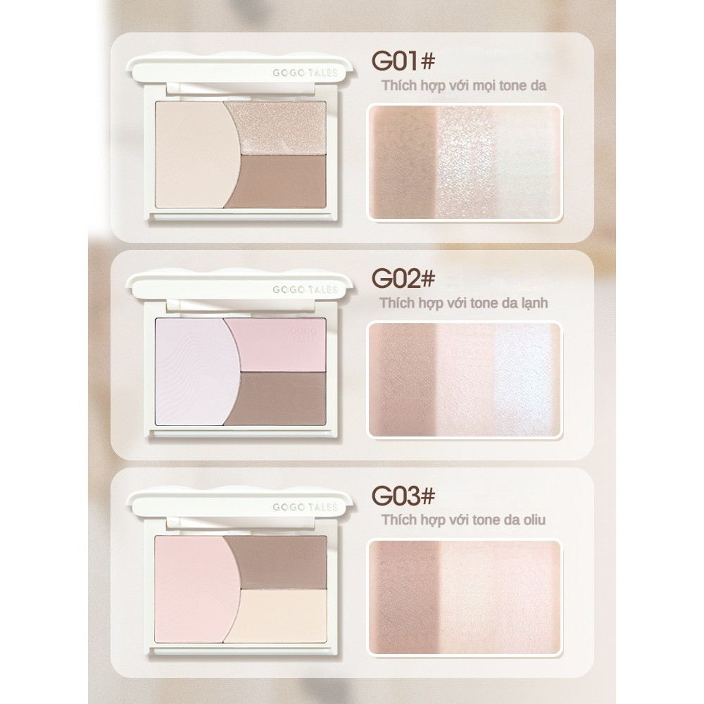 [GOGO TALES] Bảng phấn tạo khối 3 ô Gogotales trắng kèm bắt sáng 13g GT753-duoc-ban-tai-ENSTORE