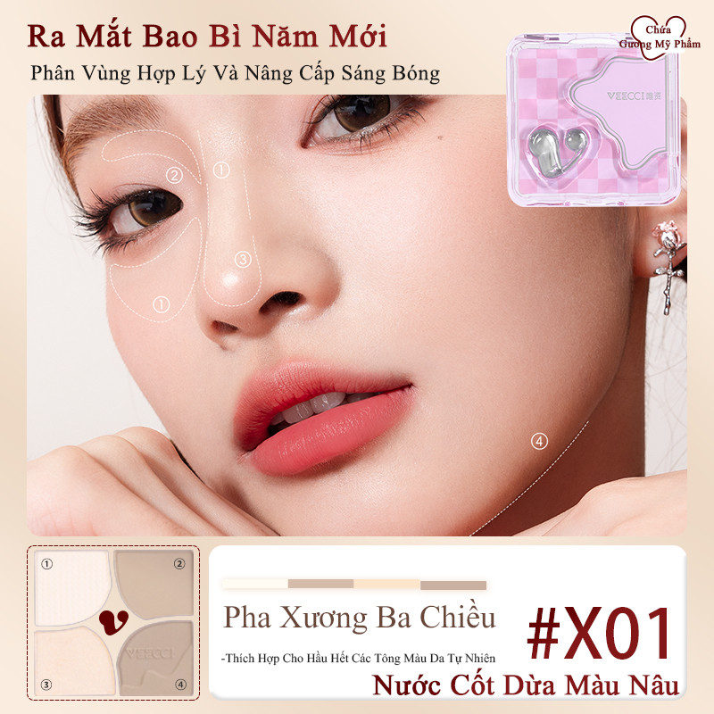 [VEECCI] Bảng phấn tạo khối 4 ô Veecci kèm bắt sáng kẻ caro hồng-duoc-ban-tai-ENSTORE