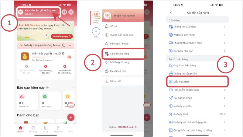 Chọn Mẫu hóa đơn để mở trang cài đặt và chỉnh sửa