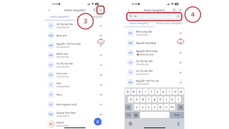 Tìm kiếm và truy cập chi tiết khách hàng