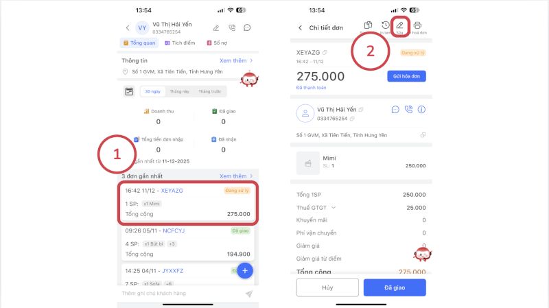Thao tác trên đơn hàng