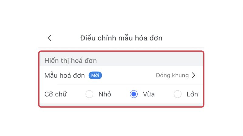 Hiển thị hoá đơn nằm ở mục điều chỉnh đầu tiên