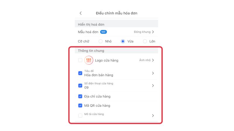 Điều chỉnh mẫu hóa đơn