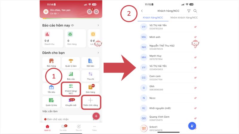 Truy cập khu vực quản lý khách hàng