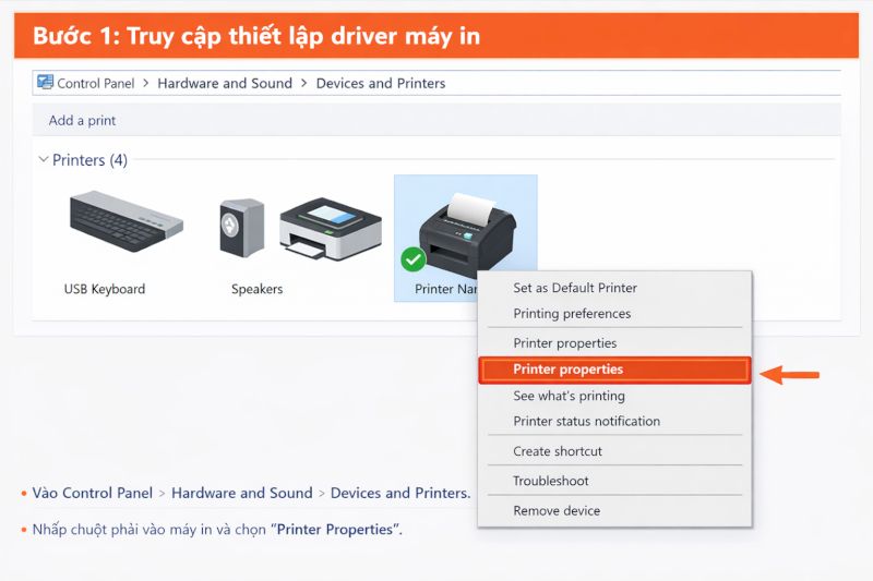 Control Panel → Hardware and Sound → Devices and Printers