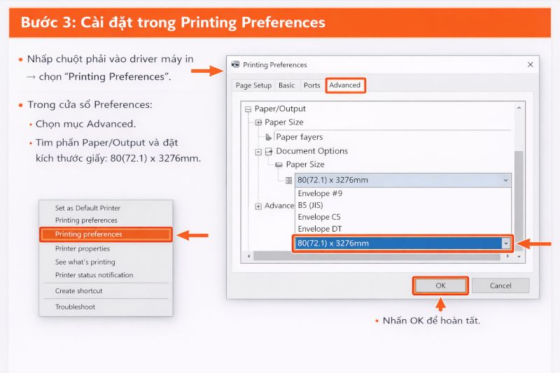 Cài đặt trong Printing Preferences