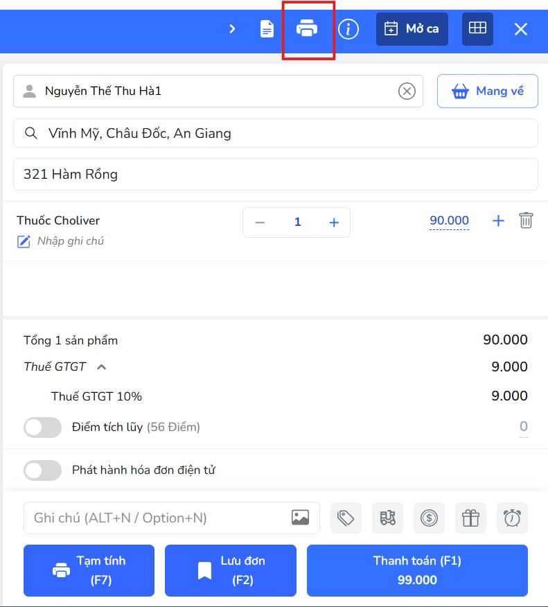 In hóa đơn và hoàn tất bán hàng