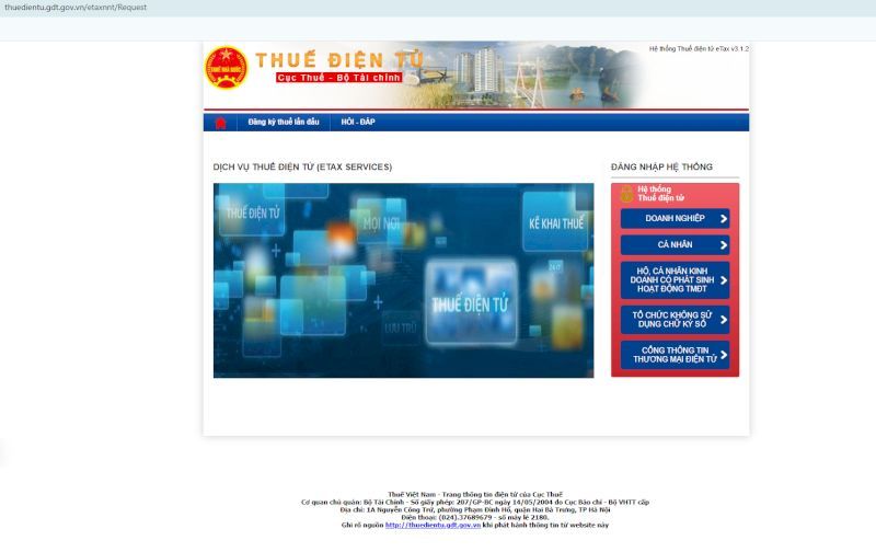 Bước 1: Truy cập trang Thuế điện tử