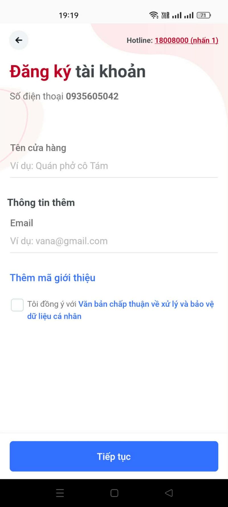 Hoàn tất thông tin đăng ký