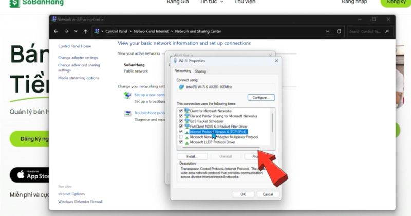 Chọn Internet Protocol Version 4