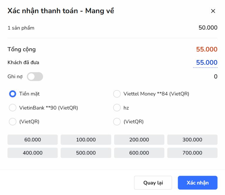 thông tin về thanh toán đơn hàng tại giao diện