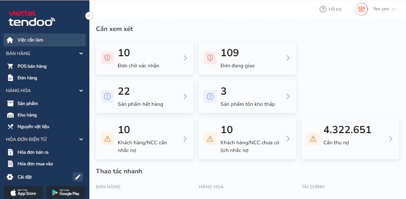 Hạch toán rõ ràng doanh thu, tiền thu và công nợ trên Tendoo