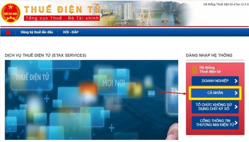 Truy cập website https://thuedientu.gdt.gov.vn => Chọn mục [Cá Nhân]