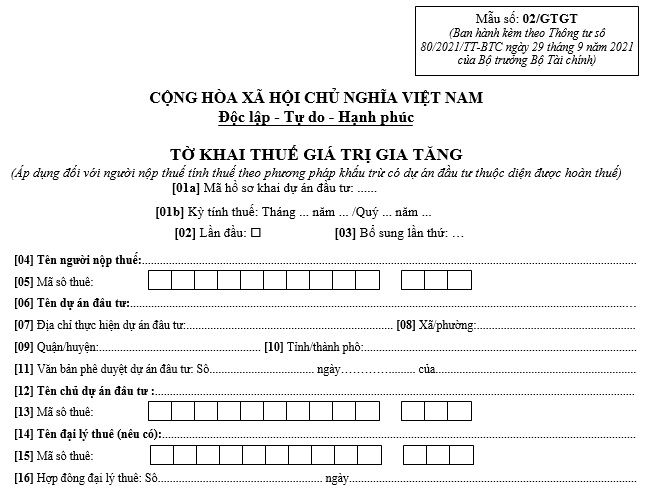 Hướng dẫn kê khai mẫu số 02/GTGT