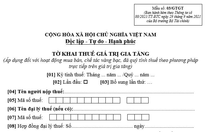 Hướng dẫn kê khai mẫu số 03/GTGT
