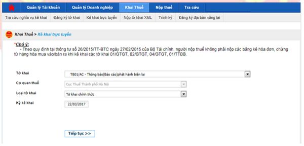 truy cập menu “Khai Thuế” và chọn “Kê khai trực tuyến”