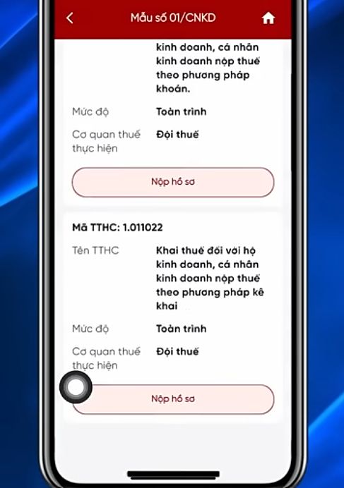 Lựa chọn thủ tục hành chính tương ứng